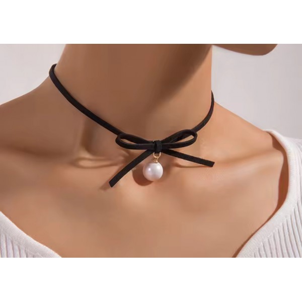 Чокер Mirshine Bow Pearl Black