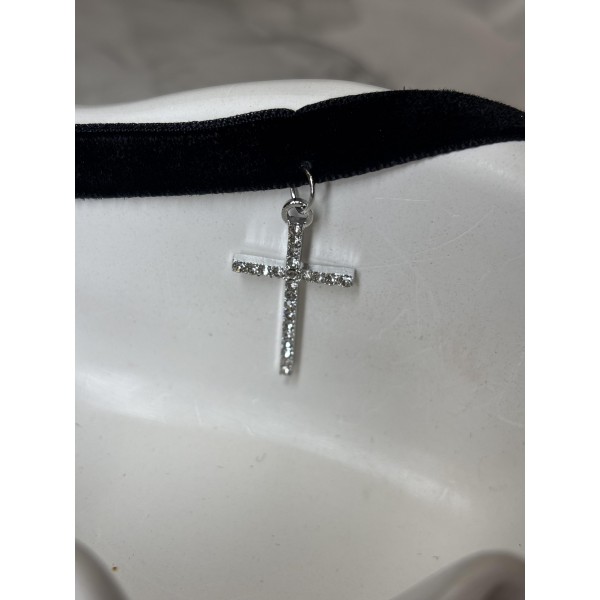 Чокер Mirshine Cross Black/Silver