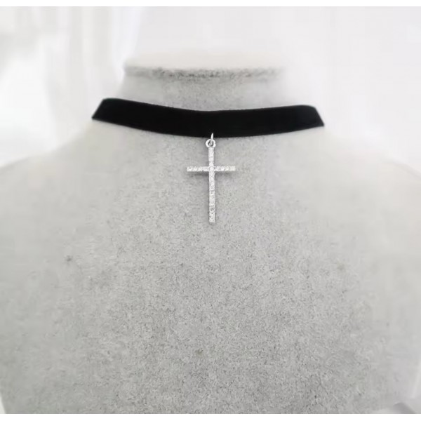 Чокер Mirshine Cross Black/Silver