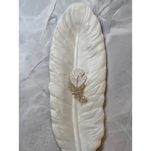 Брошка Mirshine Feather Pearl/Gold