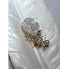 Брошка Mirshine Feather Pearl/Gold