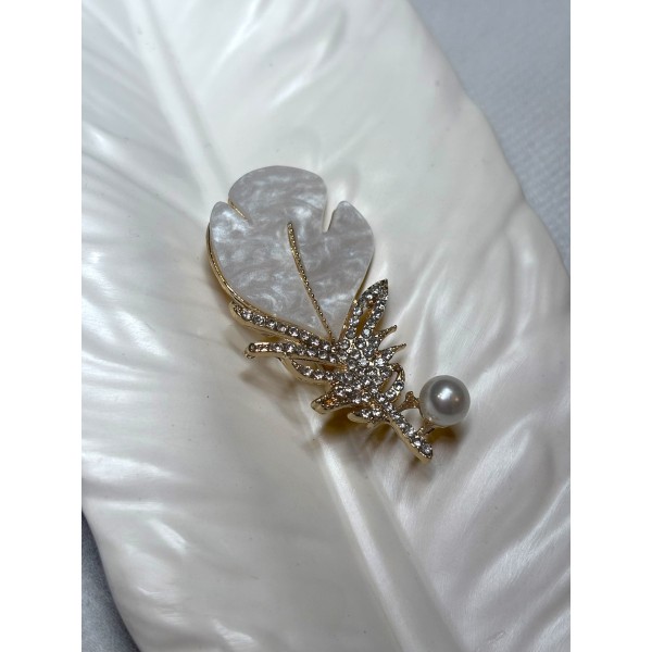 Брошка Mirshine Feather Pearl/Gold