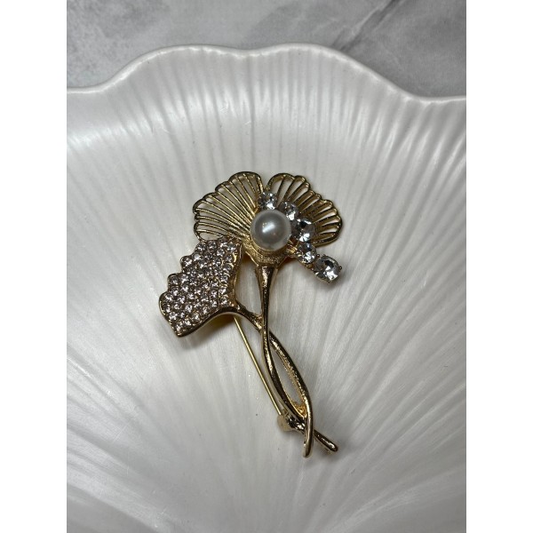 Брошка Mirshine Ginkgo Pearl/Gold