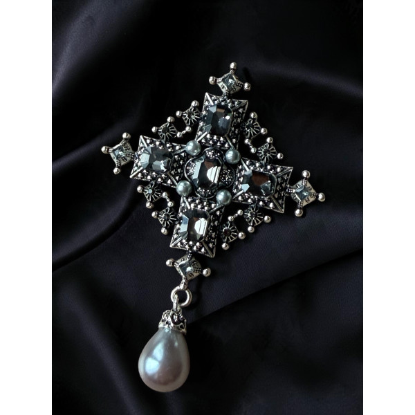 Брошка Mirshine Cristal Cross Black/Silver