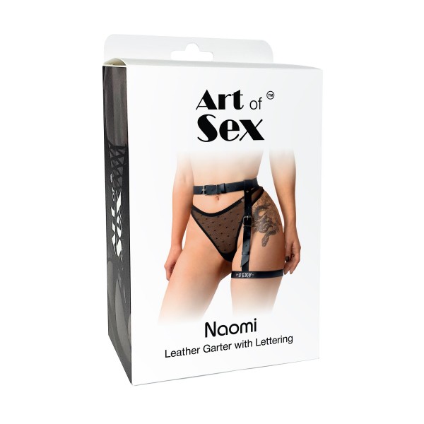 Гартер на ногу Art of Sex - Naomi з написом SEXY, натуральна шкіра, розмір XS-2XL, колір Рожевий