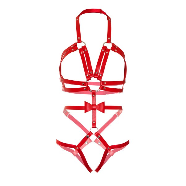 Портупея-тедді з ременів Leg Avenue Studded O-ring harness teddy Red L